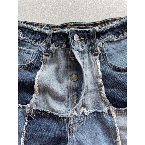 Wild Fable Patchwork Cut Off Shorts High Rise Button Fly Blue Denim Jean Short 4 - Picture 8 of 9